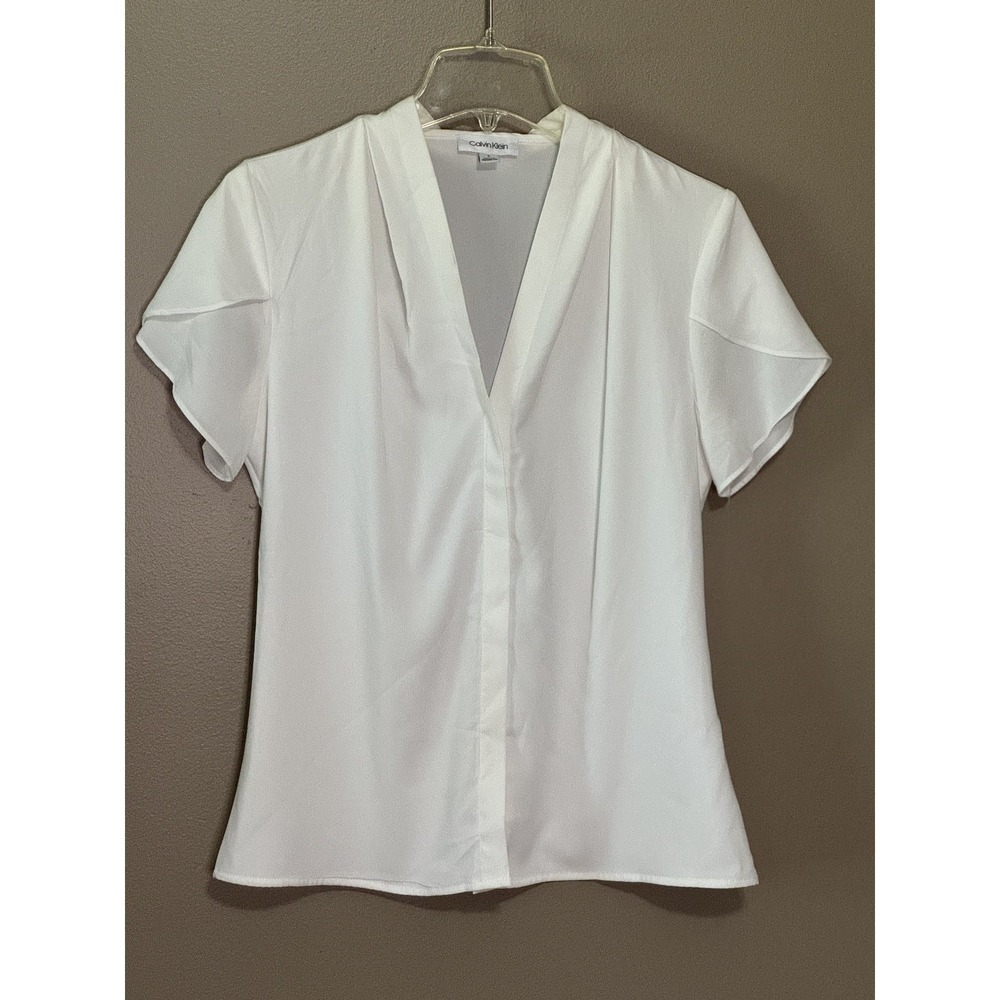 Ivory Calvin Klein Vneck Blouse with Tulip Sleeves Size S